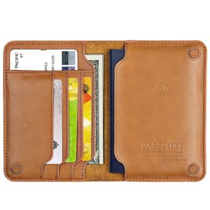 Men Wallet Cowhide Passport Bag Ticket Holder Multifunctional Card Holder (Brown)