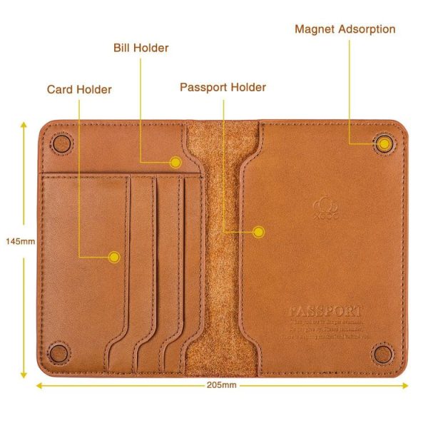 Men Wallet Cowhide Passport Bag Ticket Holder Multifunctional Card Holder (Brown) - Image 3