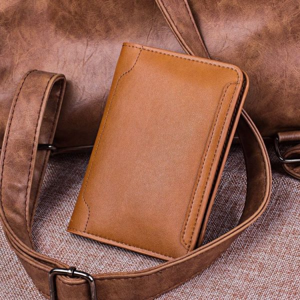 Men Wallet Cowhide Passport Bag Ticket Holder Multifunctional Card Holder (Brown) - Image 5