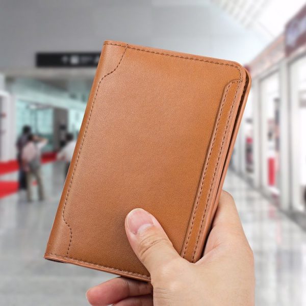Men Wallet Cowhide Passport Bag Ticket Holder Multifunctional Card Holder (Brown) - Image 6