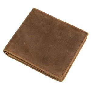 Vintage Crazy Horse Leather Wallet Short Wallet For Men (Brownish Yellow)