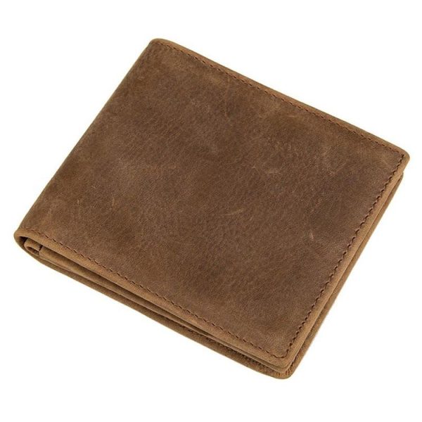 Vintage Crazy Horse Leather Wallet Short Wallet For Men (Brownish Yellow)
