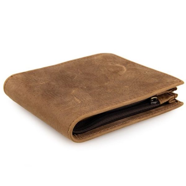 Vintage Crazy Horse Leather Wallet Short Wallet For Men (Brownish Yellow) - Image 2