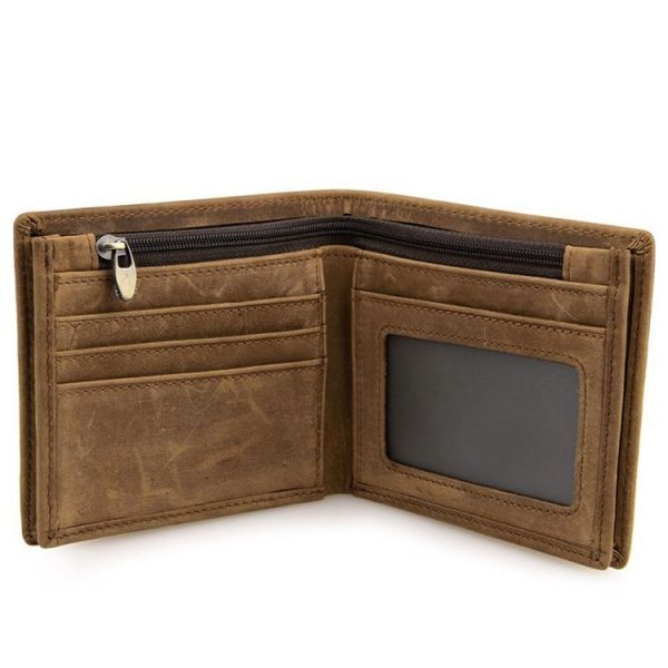 Vintage Crazy Horse Leather Wallet Short Wallet For Men (Brownish Yellow) - Image 4
