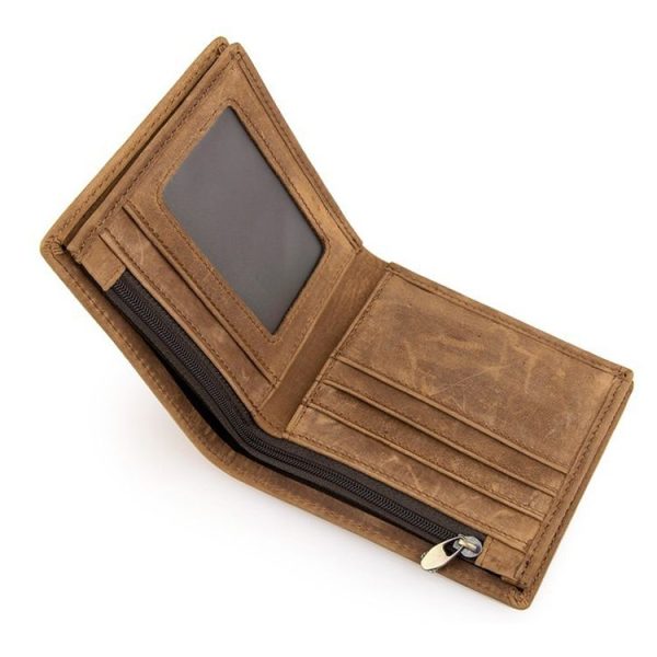 Vintage Crazy Horse Leather Wallet Short Wallet For Men (Brownish Yellow) - Image 5