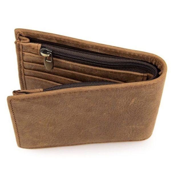 Vintage Crazy Horse Leather Wallet Short Wallet For Men (Brownish Yellow) - Image 6