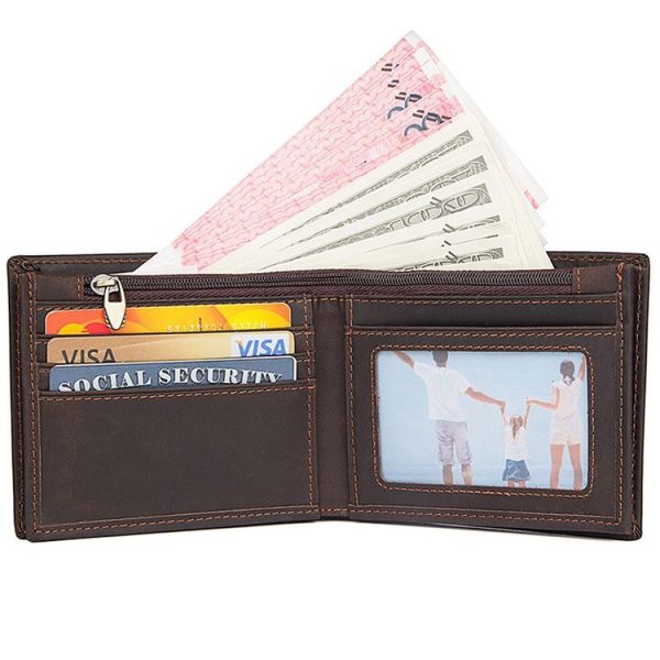 Vintage Crazy Horse Leather Wallet Short Wallet For Men (Brownish Yellow) - Image 7