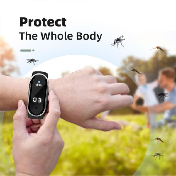 M21 Ultrasonic Mosquito Repellent Bracelet with Step Counter & Clock & Temperature Function (Black) - Image 7