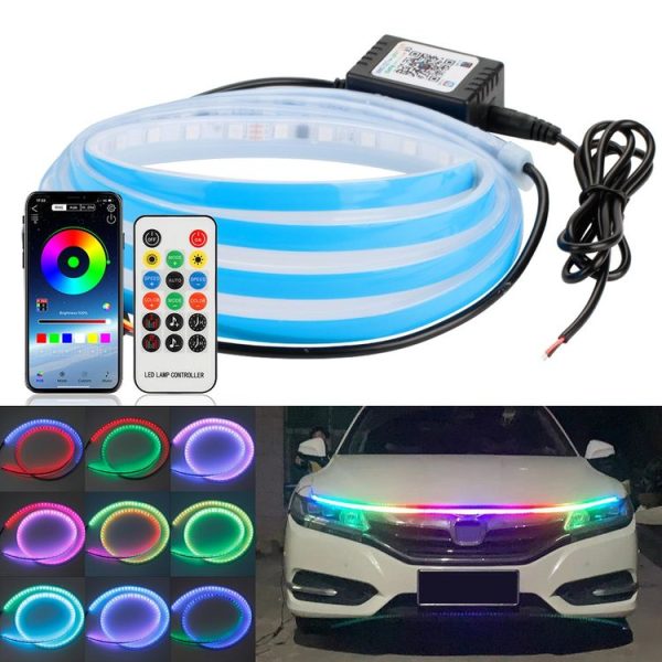 Car LED Streamer Decorative Hood Atmosphere Lights, Style: Remote Control+APP Colorful Light (1.8m)