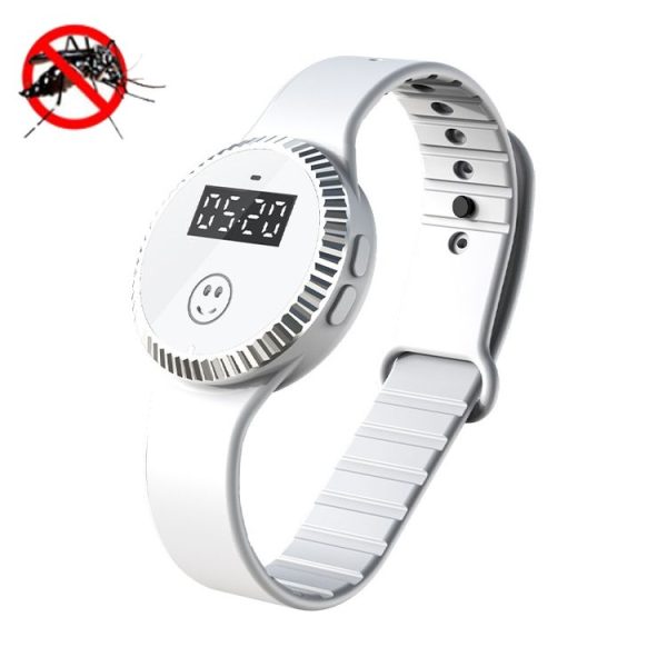 Q10 Outdoor Waterproof Silicone Smart Time Ultrasonic Mosquito Repellent Bracelet (White)