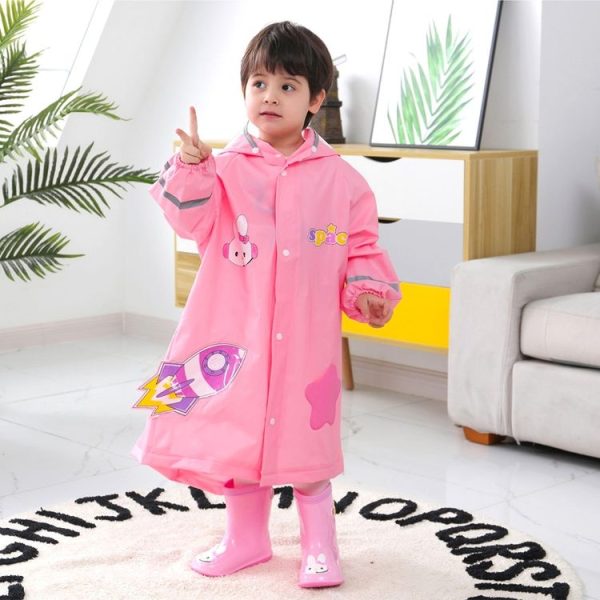 Large Hat Brim Cartoon Print Children Raincoat with Schoolbag Seat, Size: M (Pink)