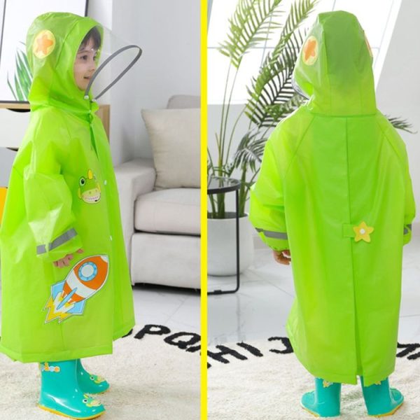 Large Hat Brim Cartoon Print Children Raincoat with Schoolbag Seat, Size: XL (Green) - Image 2
