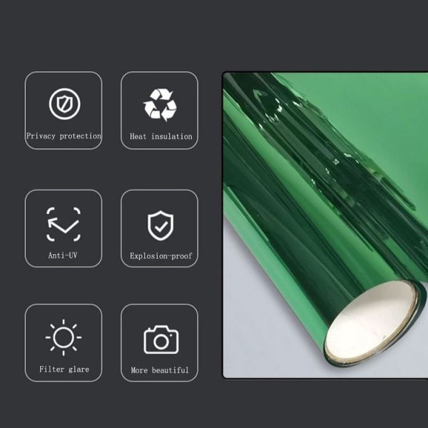 Sunscreen Shading Film One-way Perspective Anti-peeping Glass Sticker, Specification: 60x100cm (Green Silver Single Permeable) - Image 3
