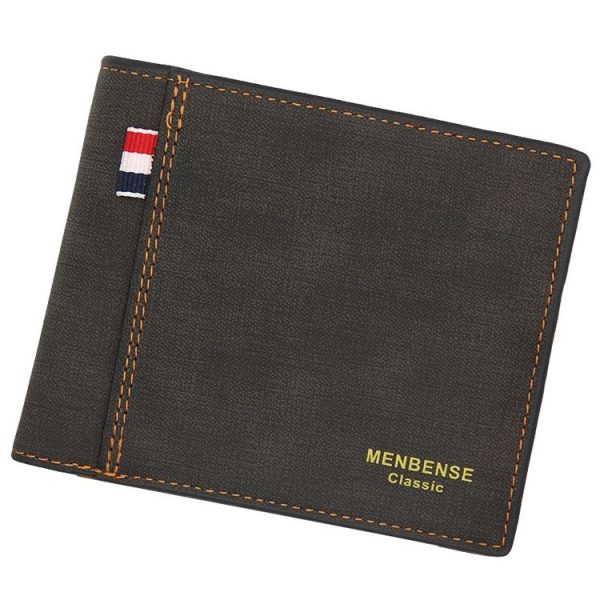 MenBense Frosted PU Short Large Capacity Fashion Retro Three Fold Bag Men Wallet (Black)