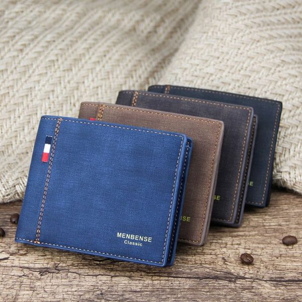 MenBense Frosted PU Short Large Capacity Fashion Retro Three Fold Bag Men Wallet (Black) - Image 2