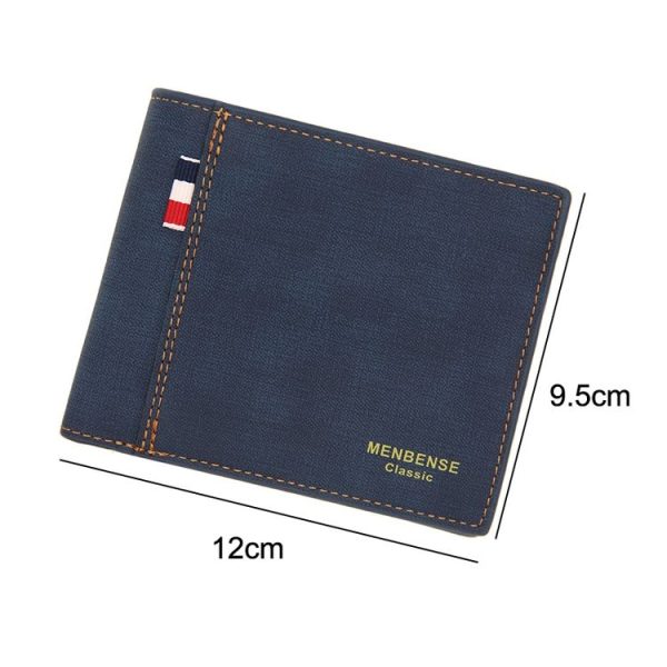 MenBense Frosted PU Short Large Capacity Fashion Retro Three Fold Bag Men Wallet (Black) - Image 4