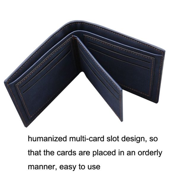MenBense Frosted PU Short Large Capacity Fashion Retro Three Fold Bag Men Wallet (Black) - Image 5
