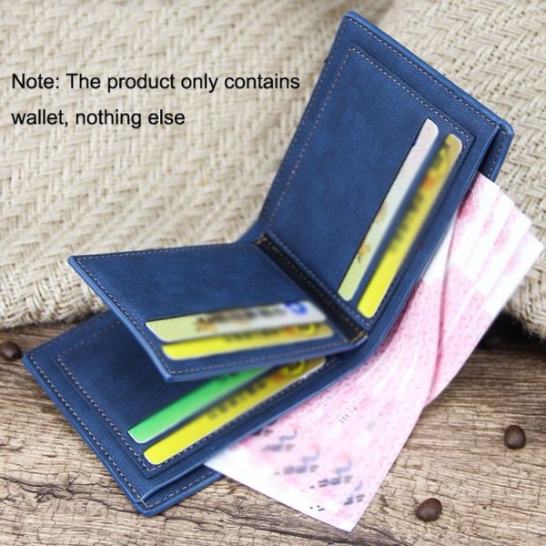MenBense Frosted PU Short Large Capacity Fashion Retro Three Fold Bag Men Wallet (Black) - Image 6