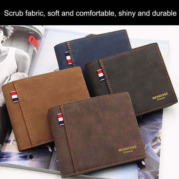 MenBense Frosted PU Short Large Capacity Fashion Retro Three Fold Bag Men Wallet (Black) - Image 7