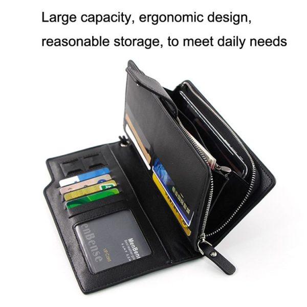 Menbense Fashion Business Simple Handbag PU Large Capacity Male Wallet (Black) - Image 7