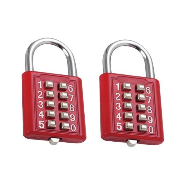2 PCS 10-Bit Button Password Lock Cabinet Door Tool Box Button Padlock (Red)
