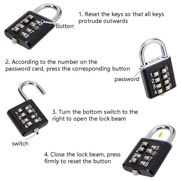 2 PCS 10-Bit Button Password Lock Cabinet Door Tool Box Button Padlock (Red) - Image 5