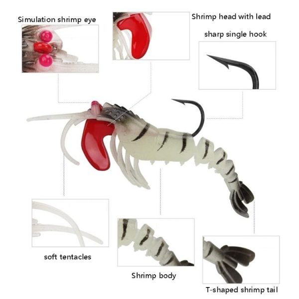 5 Color / Set Multi-section Lead Head Soft Shrimp Fake Bait Freshwater Sea Fishing Lure - Image 6
