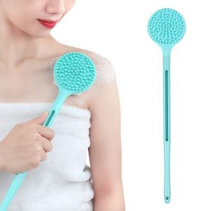 Silicone Massage Long Handle Double Sided Bath Brush (Blue)