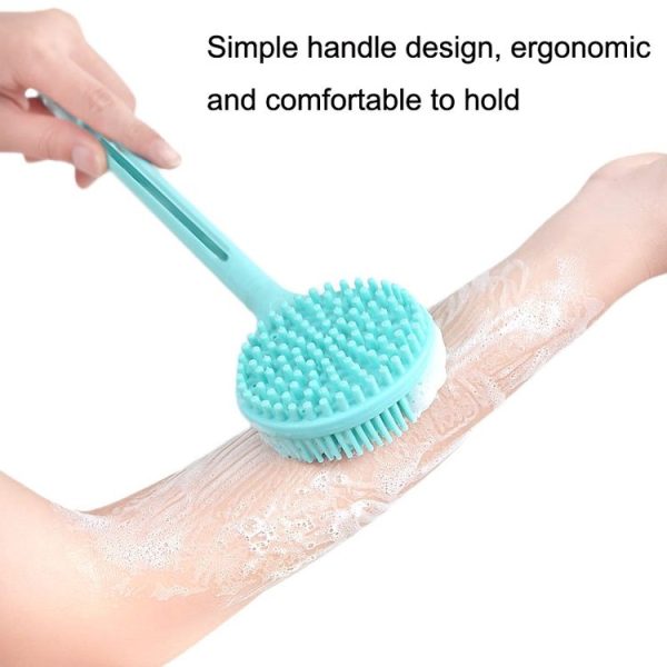 Silicone Massage Long Handle Double Sided Bath Brush (Blue) - Image 5