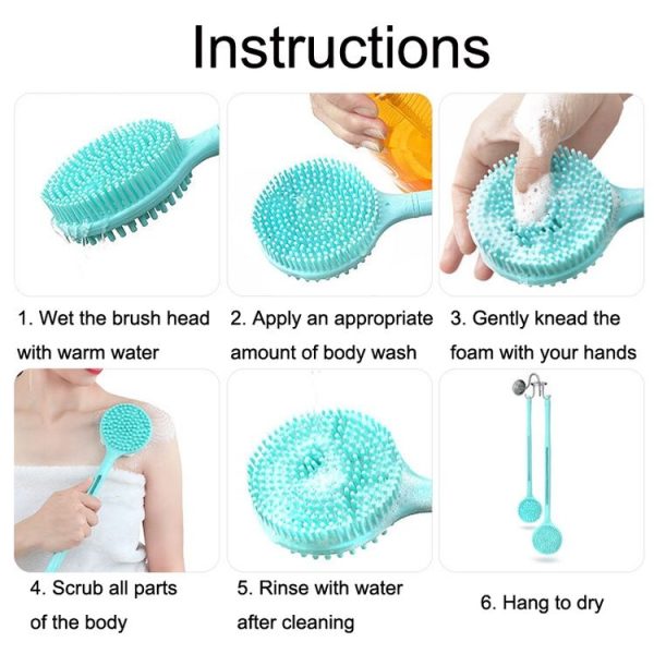 Silicone Massage Long Handle Double Sided Bath Brush (Blue) - Image 7
