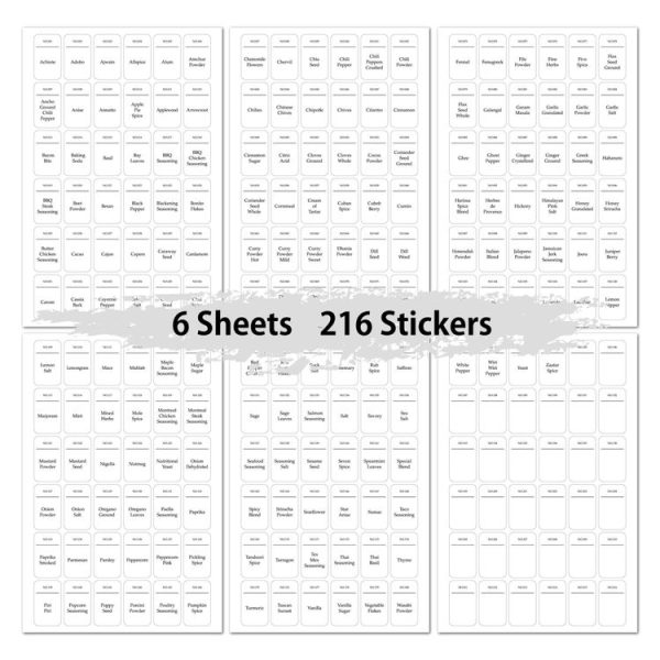 216 PCS Spice Jar Label Stickers Waterproof Oil Proof Kitchen Spice Jar Label (6 Sheets / set) - Image 2
