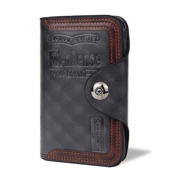 Menbense Short Fashion Leisure Magnetic Buckle Large Capacity 3 Fold Male Wallet (Black)