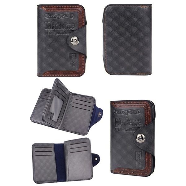 Menbense Short Fashion Leisure Magnetic Buckle Large Capacity 3 Fold Male Wallet (Black) - Image 2