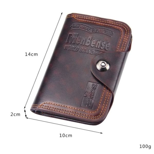 Menbense Short Fashion Leisure Magnetic Buckle Large Capacity 3 Fold Male Wallet (Black) - Image 3