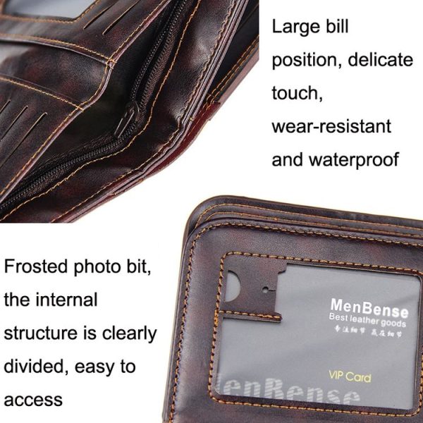Menbense Short Fashion Leisure Magnetic Buckle Large Capacity 3 Fold Male Wallet (Black) - Image 4