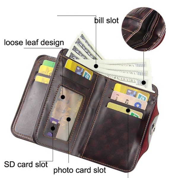 Menbense Short Fashion Leisure Magnetic Buckle Large Capacity 3 Fold Male Wallet (Black) - Image 5