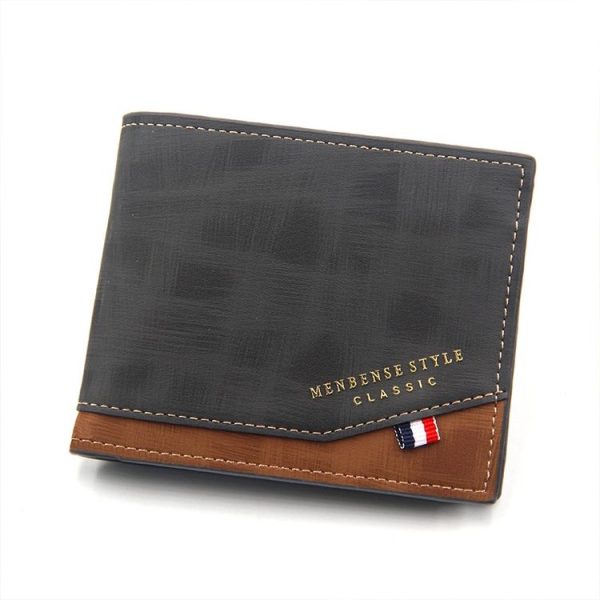 Menbense Hot Stamping Hinge Short Matte Multi-Card Large Capacity Male Wallet (D3301-4 Black)