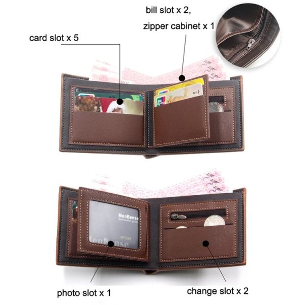 Menbense Hot Stamping Hinge Short Matte Multi-Card Large Capacity Male Wallet (D3301-4 Black) - Image 4