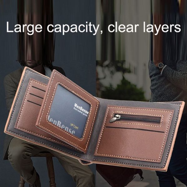 Menbense Hot Stamping Hinge Short Matte Multi-Card Large Capacity Male Wallet (D3301-4 Black) - Image 6