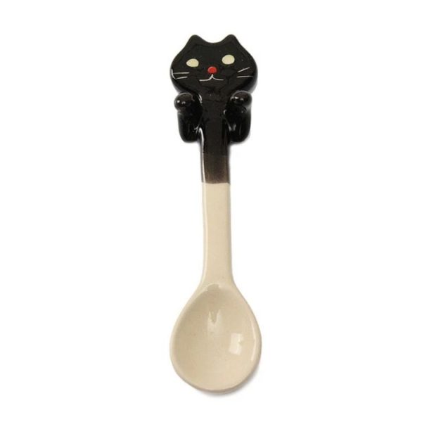 Cartoon Tableware Ceramic Coffee Cup Hanging Spoon (Black Cat)