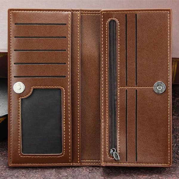 MenBense Long Fashion Embossed Magnetic Buckle Multi-Card Slot Men Wallet (Black) - Image 6