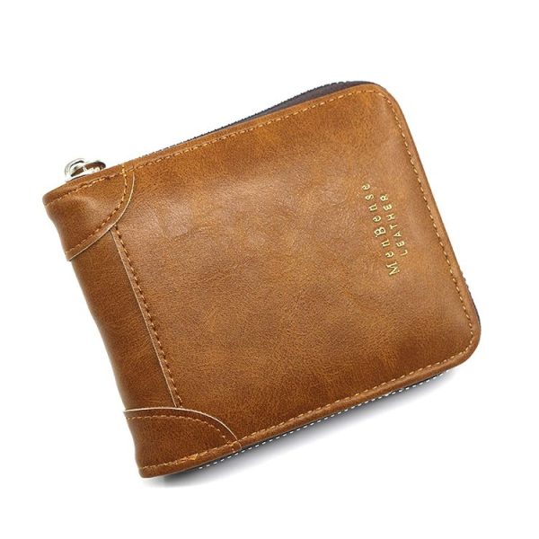 Menbense Casual Fashion Large Capacity Multi-Card Retro Zipper Wallet (Light Brown)