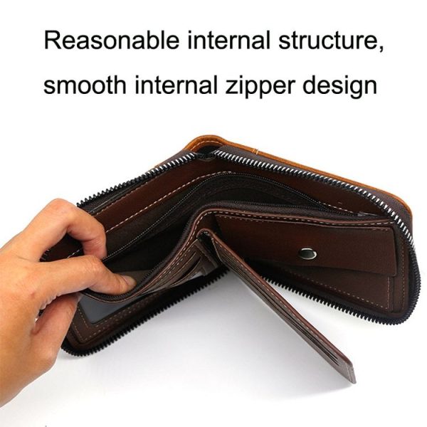 Menbense Casual Fashion Large Capacity Multi-Card Retro Zipper Wallet (Light Brown) - Image 3
