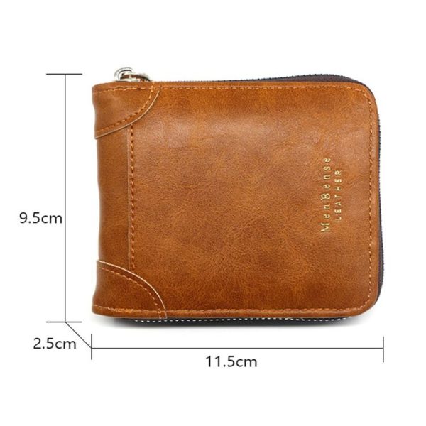 Menbense Casual Fashion Large Capacity Multi-Card Retro Zipper Wallet (Light Brown) - Image 4
