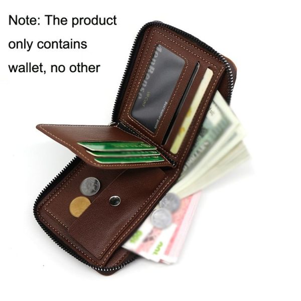 Menbense Casual Fashion Large Capacity Multi-Card Retro Zipper Wallet (Light Brown) - Image 5