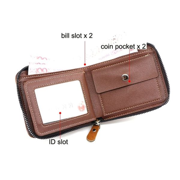 Menbense Casual Fashion Large Capacity Multi-Card Retro Zipper Wallet (Light Brown) - Image 6
