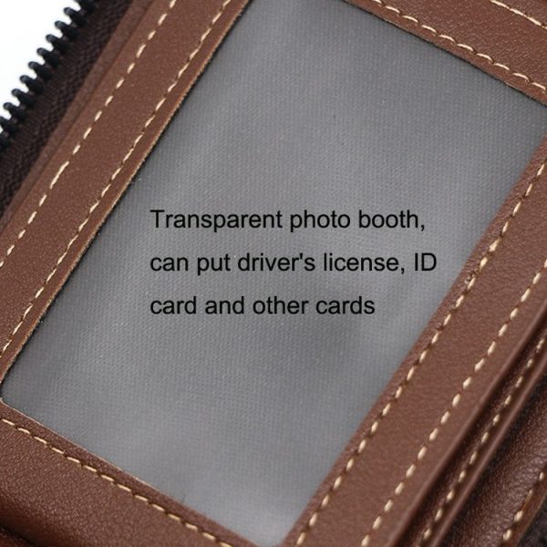 Menbense Casual Fashion Large Capacity Multi-Card Retro Zipper Wallet (Light Brown) - Image 7