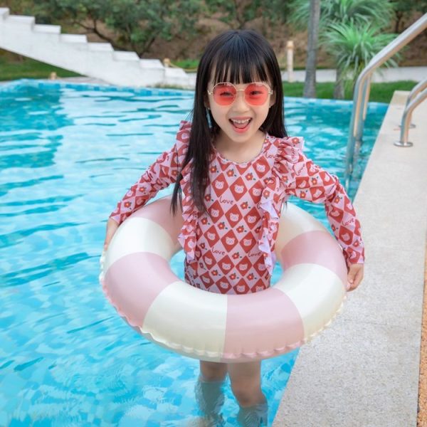 Thickened Children Swimming Ring Inflatable Underarm Ring 50cm (Striped Pink)