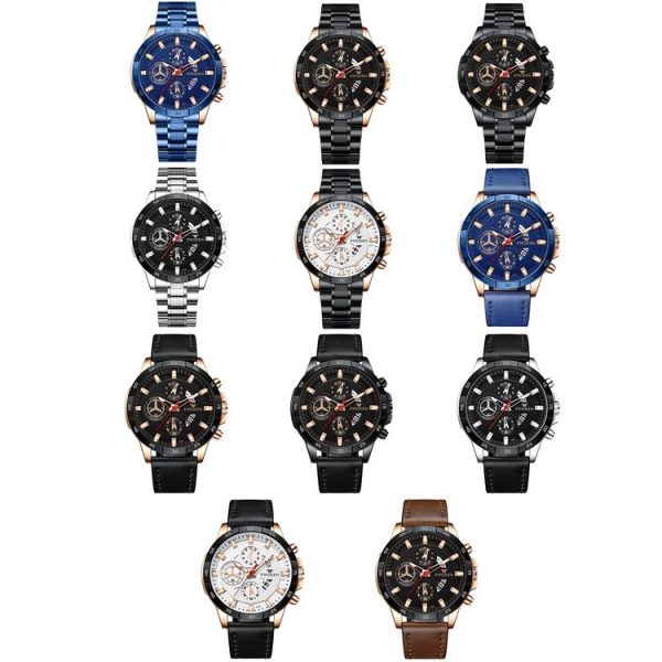 FNGEEN 5225 Multifunctional Waterproof Quartz Watch, Color: Brown Leather Rose Shell Black Surface - Image 2