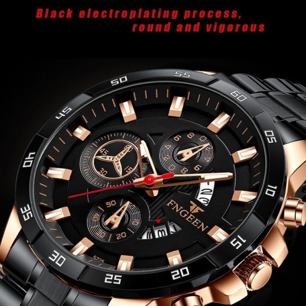 FNGEEN 5225 Multifunctional Waterproof Quartz Watch, Color: Brown Leather Rose Shell Black Surface - Image 3